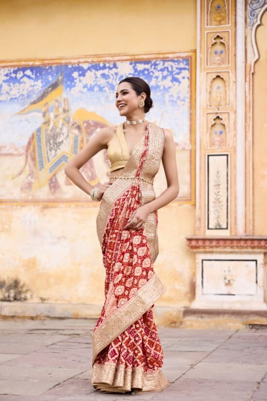 Gota Patti Red Bandhni Saree