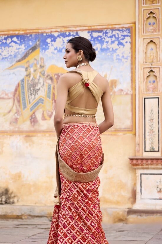 Gota Patti Red Bandhni Saree