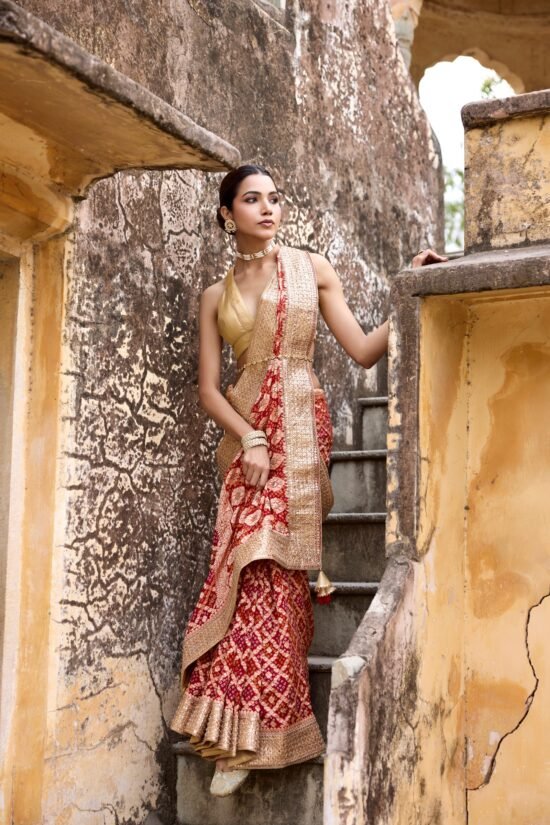 Gota Patti Red Bandhni Saree