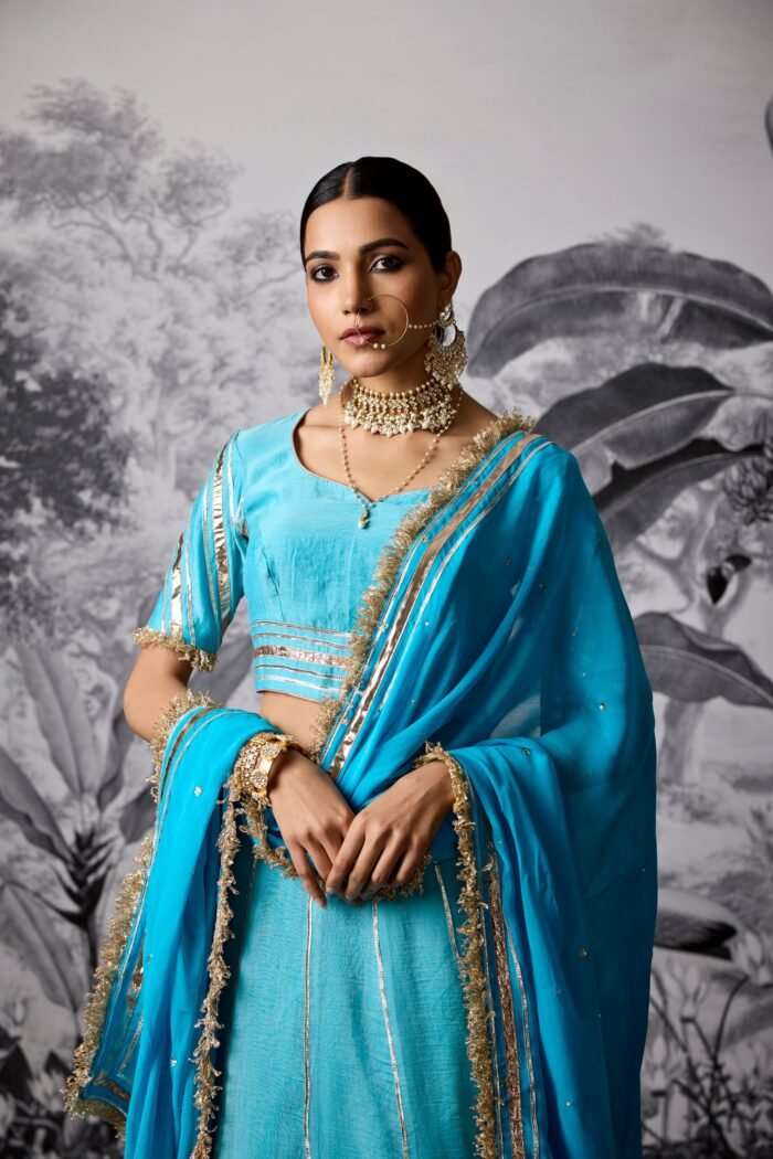 Coral Blue Gota Lehenga Set
