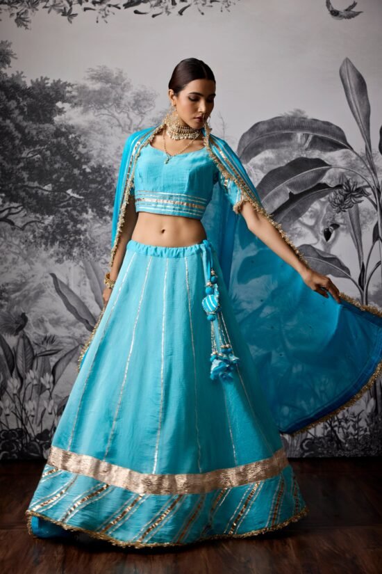 Coral Blue Gota Lehenga Set
