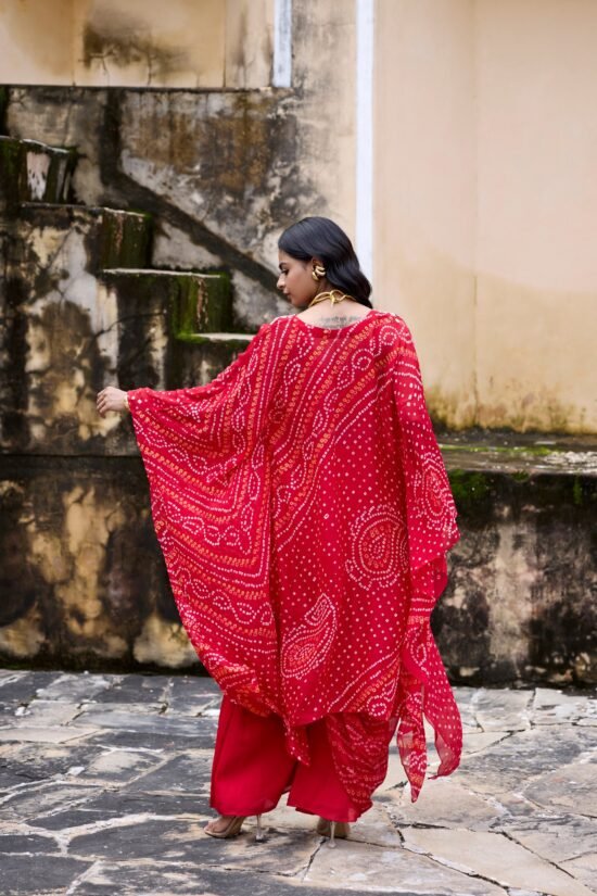 Crimson Bandhni Kaftaan Set