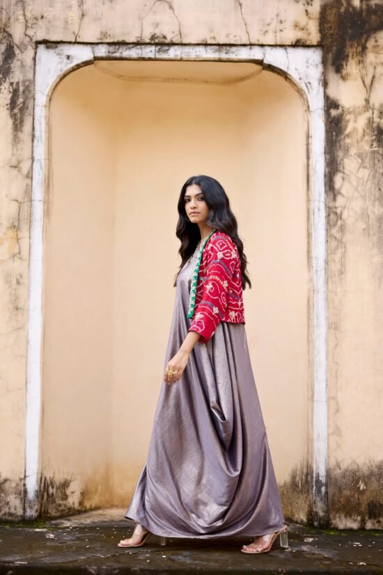 Red Bandhni Jacket with Dress Set