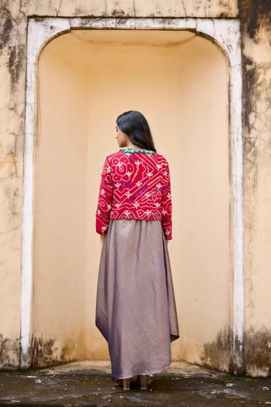 Red Bandhni Jacket with Dress Set