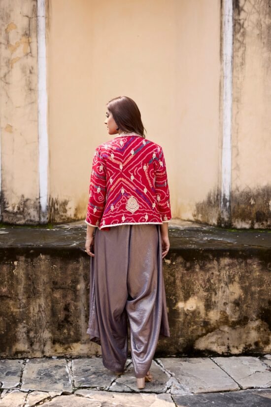 Red Bandhni Jacket with Jumpsuit Set