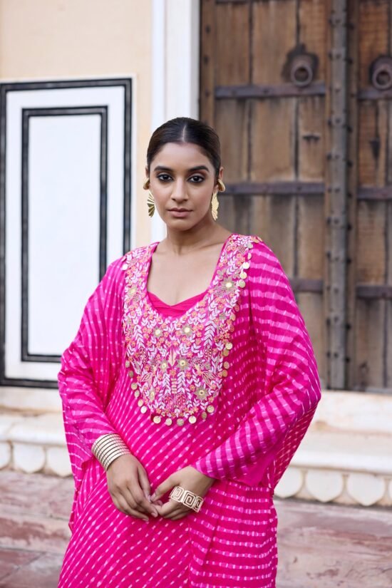 Rani Pink Mothda Kaftaan Set