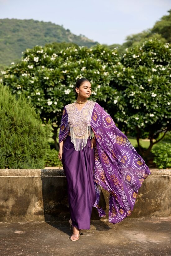 Purple Gota Patti Cape Set