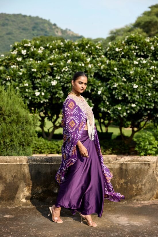 Purple Gota Patti Cape Set