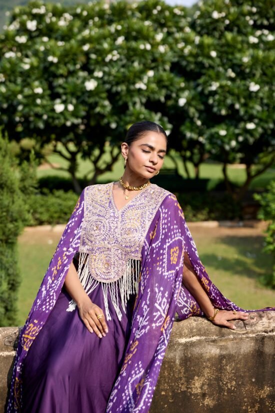 Purple Gota Patti Cape Set