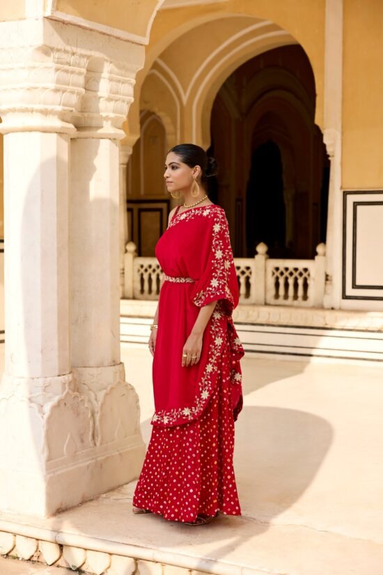 Scarlet Bandhni Cape Set