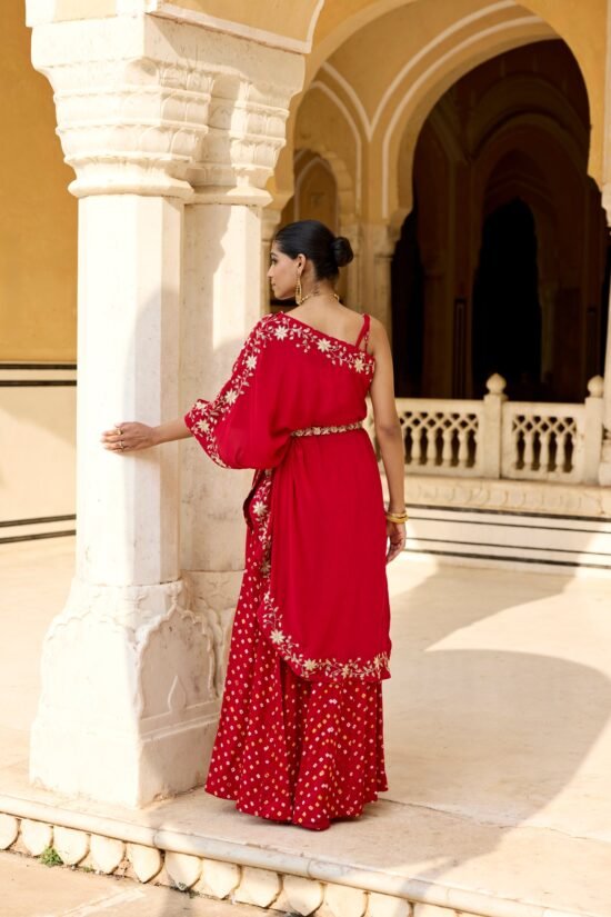 Scarlet Bandhni Cape Set