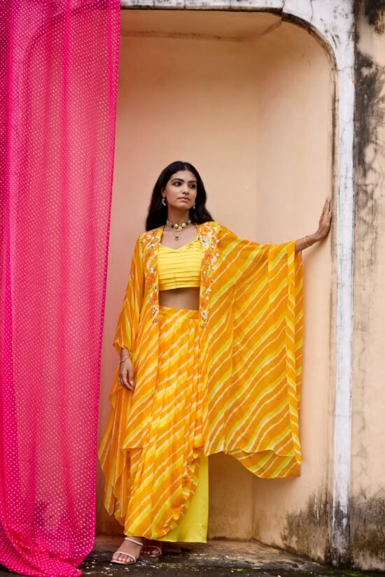 Yellow Leheriya Kaftaan Set