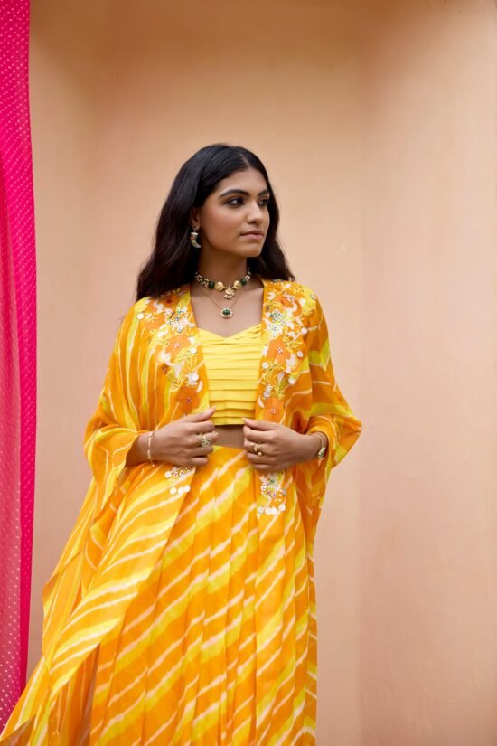 Yellow Leheriya Kaftaan Set
