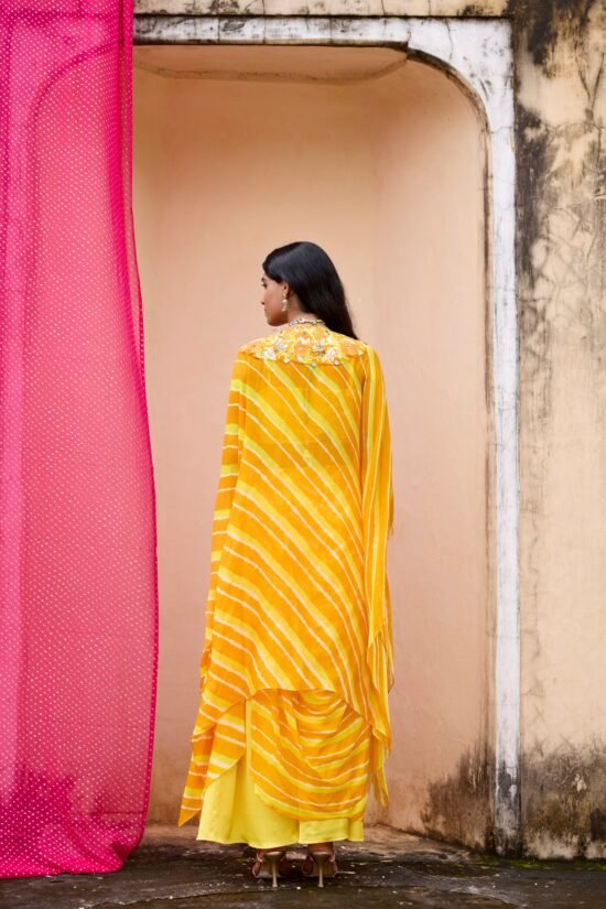 Yellow Leheriya Kaftaan Set