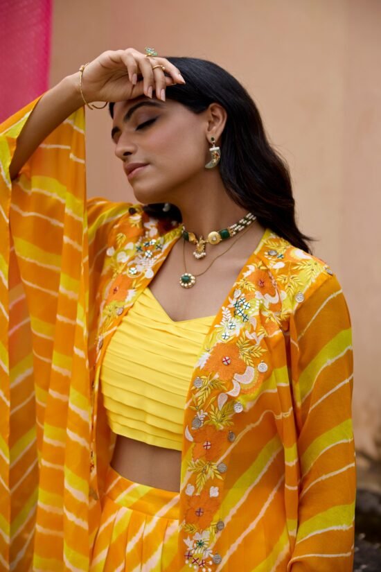 Yellow Leheriya Kaftaan Set