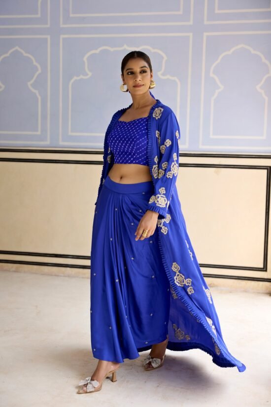 Royal Blue Dhoti Cape Set