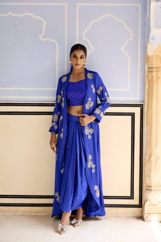 Royal Blue Dhoti Cape Set