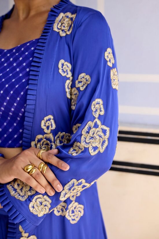 Royal Blue Dhoti Cape Set