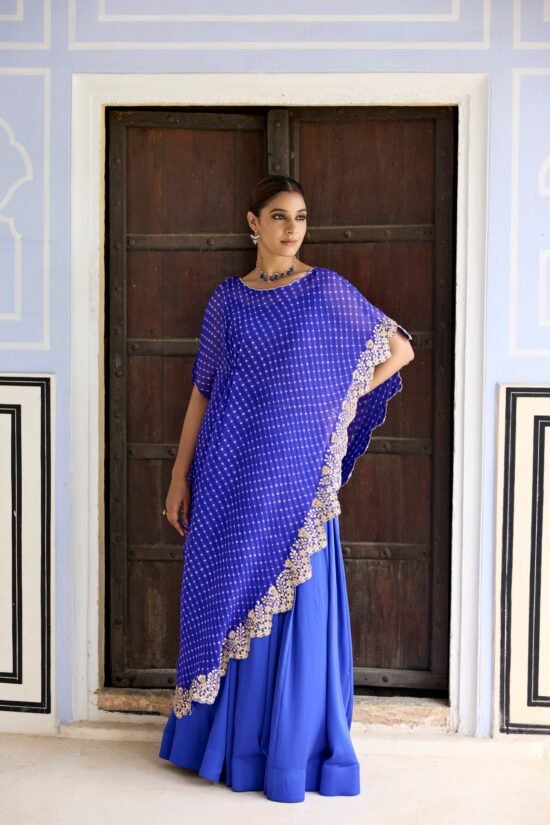 Royal Blue Mothda Cape with Sharara Set