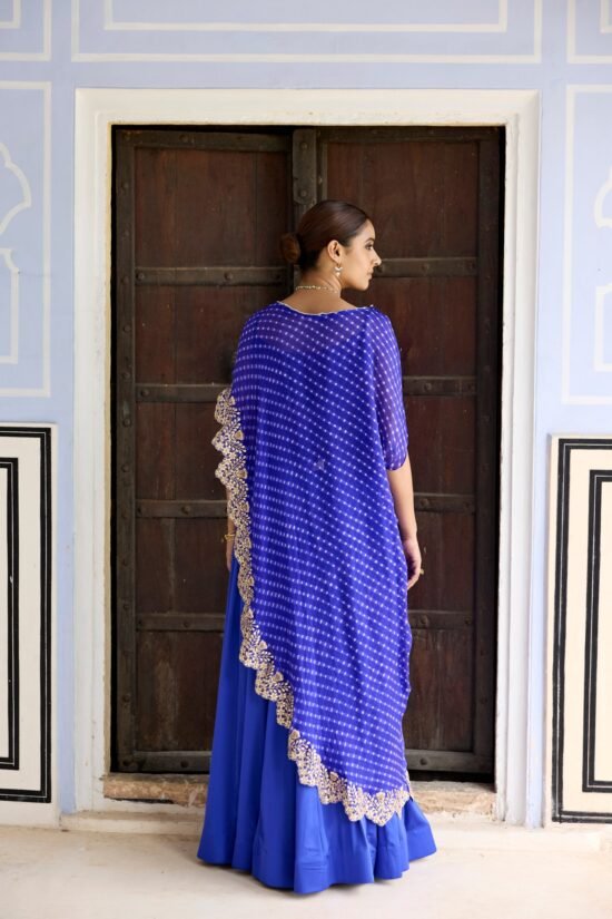 Royal Blue Mothda Cape with Sharara Set