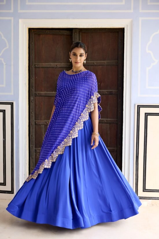 Royal Blue Mothda Cape with Sharara Set