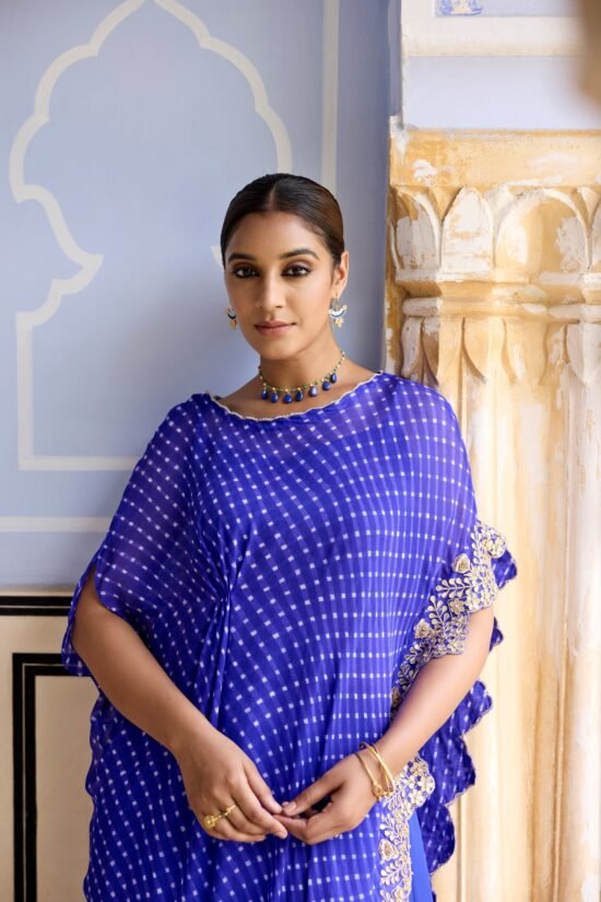 Royal Blue Mothda Cape with Sharara Set