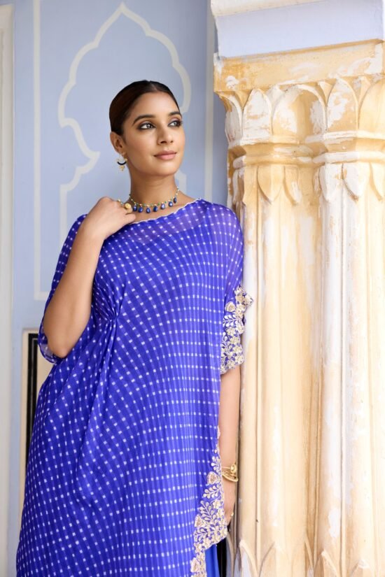 Royal Blue Mothda Cape with Sharara Set