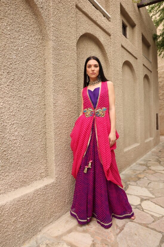 Pink Mothda Cape with Skirt Set