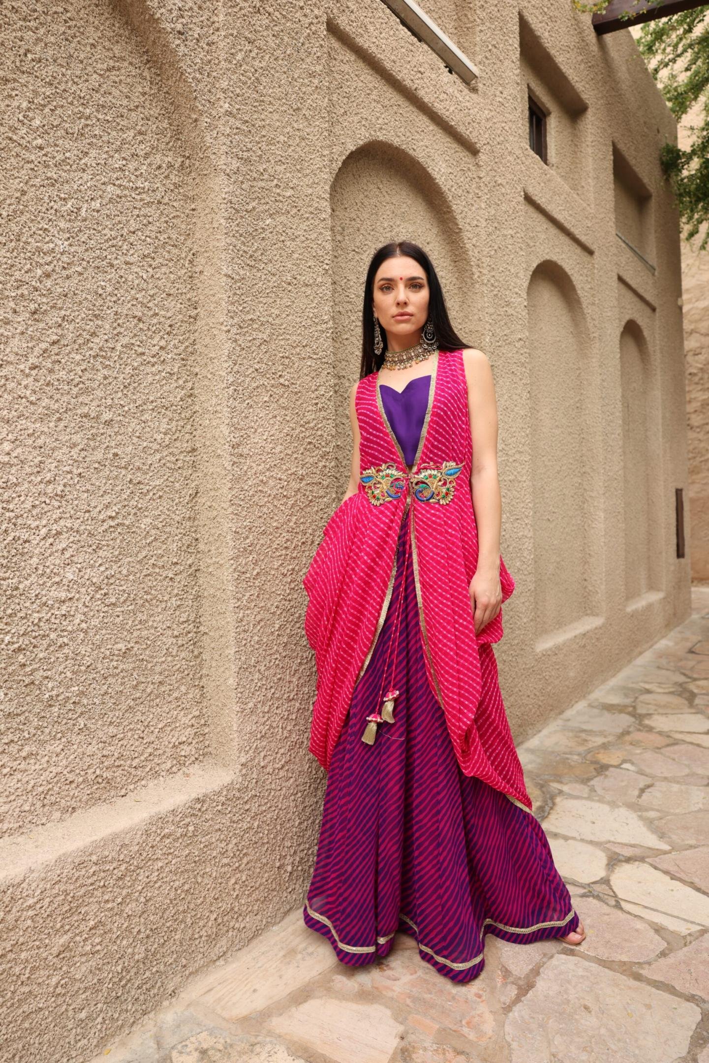 Pink Mothda Cape with Skirt Set