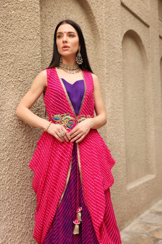 Pink Mothda Cape with Skirt Set