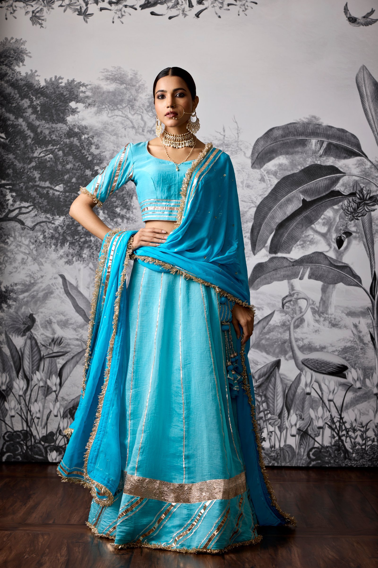 Coral Blue Gota Lehenga Set