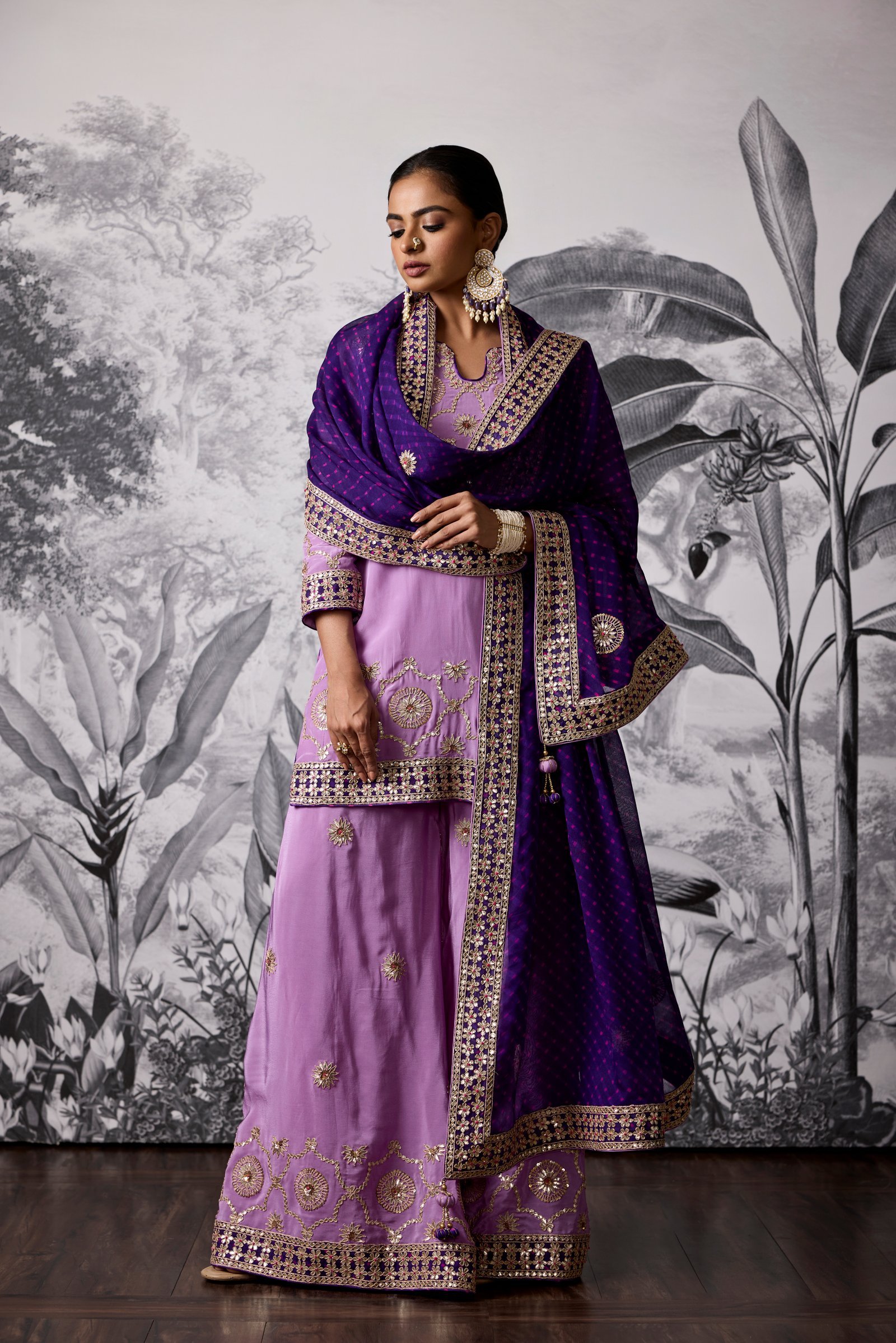 Lavender Gota Patti Sharara Set