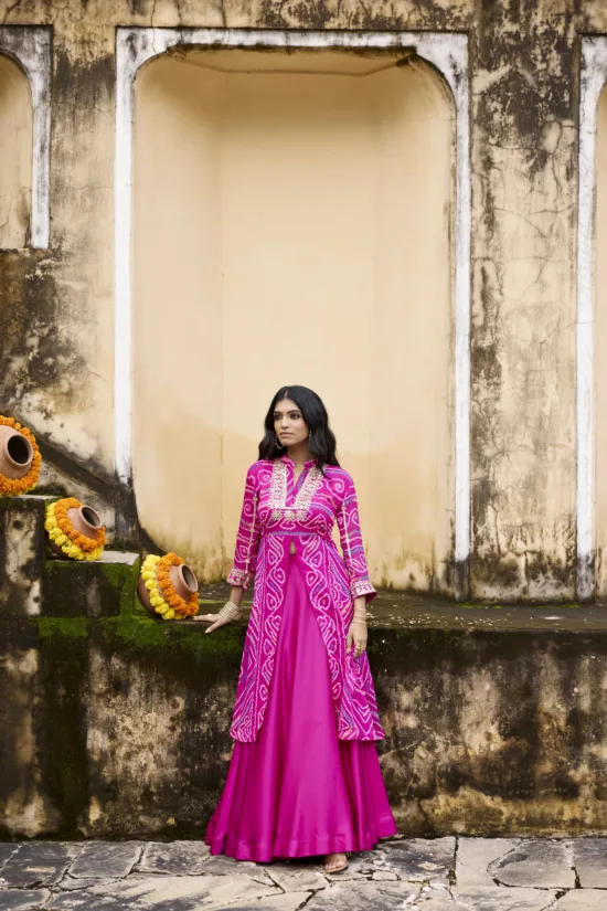 Bandhni Splash Top with Skirt Set