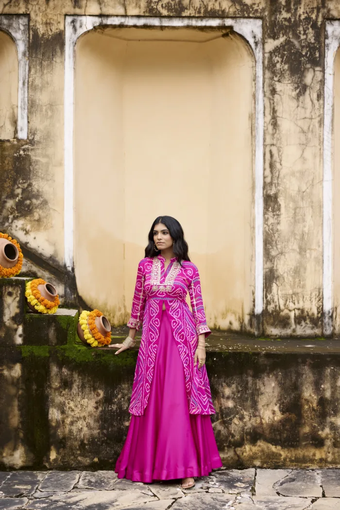 Bandhni Splash Top with Skirt Set