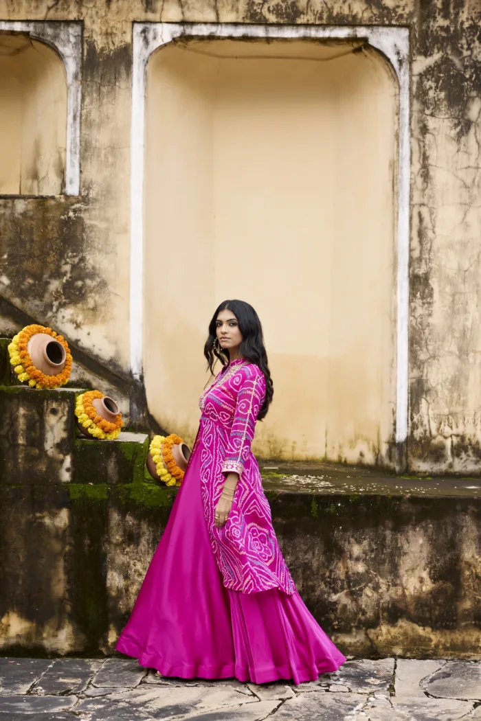 Bandhni Splash Top with Skirt Set