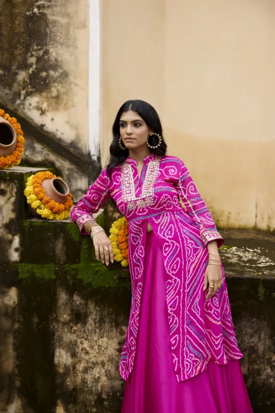 Bandhni Splash Top with Skirt Set