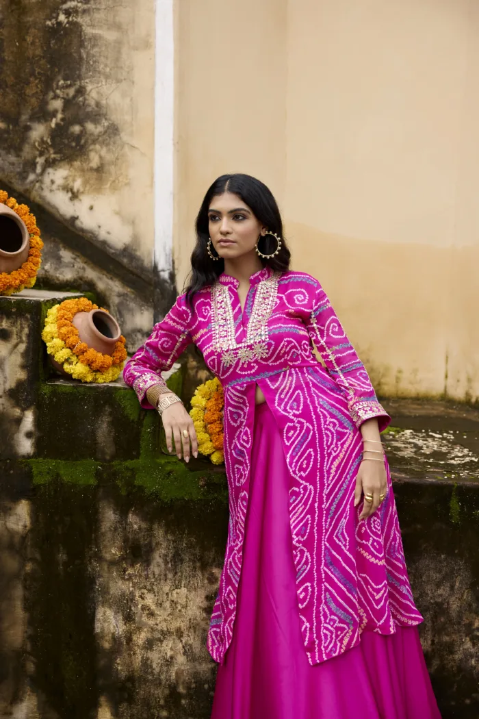 Bandhni Splash Top with Skirt Set