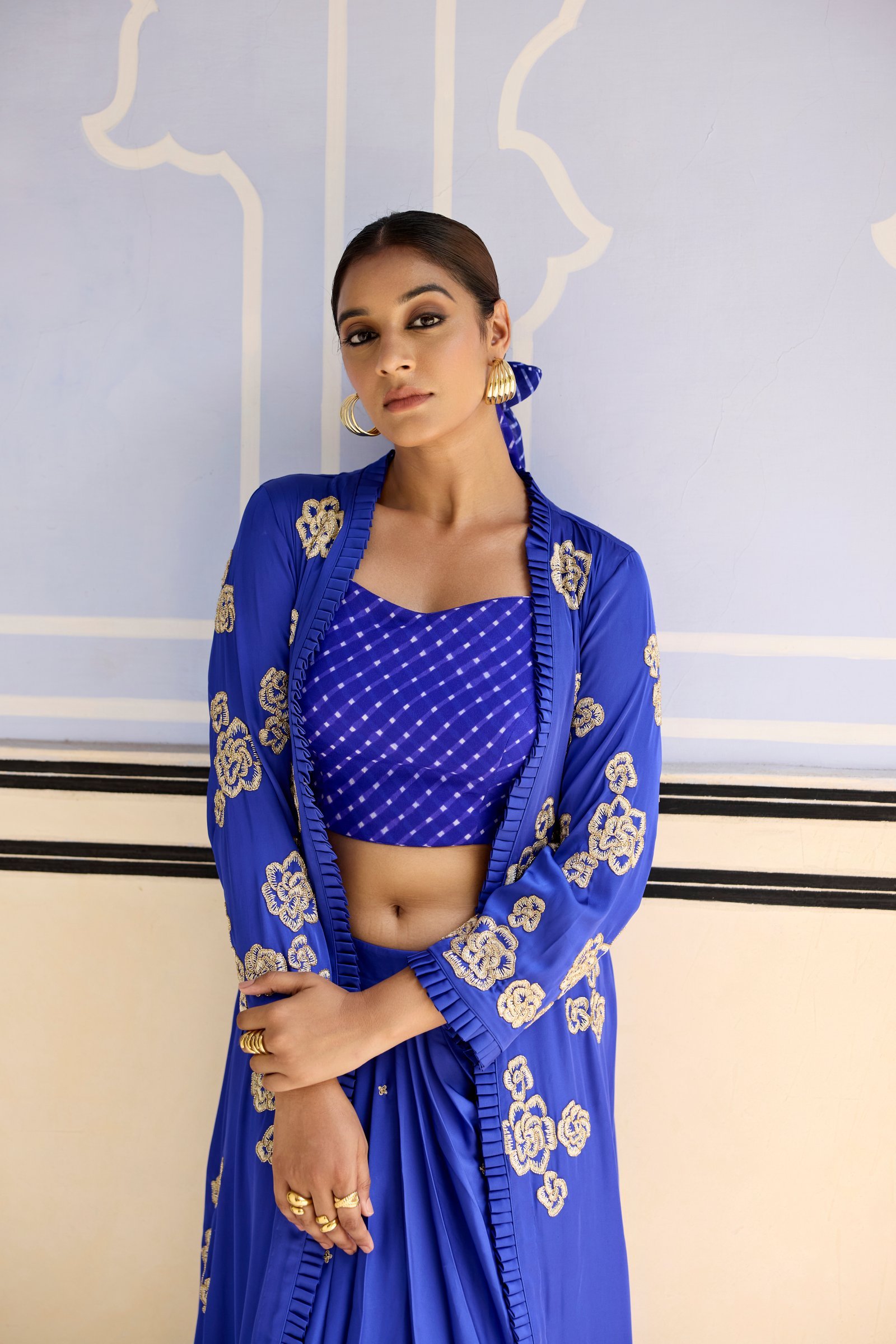 Royal Blue Dhoti Cape Set