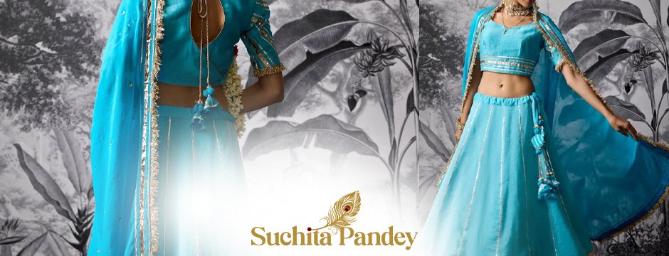 Coral Blue Gota Lehenga Set