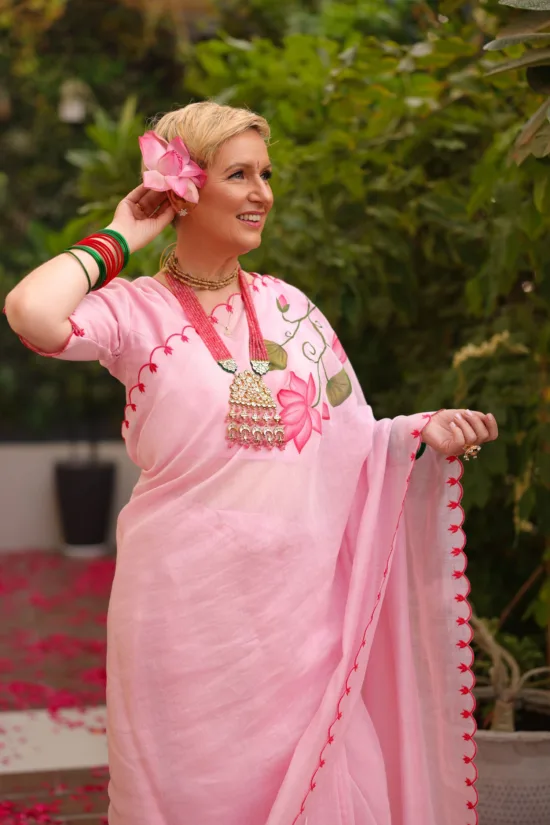 Pink Chanderi Saree