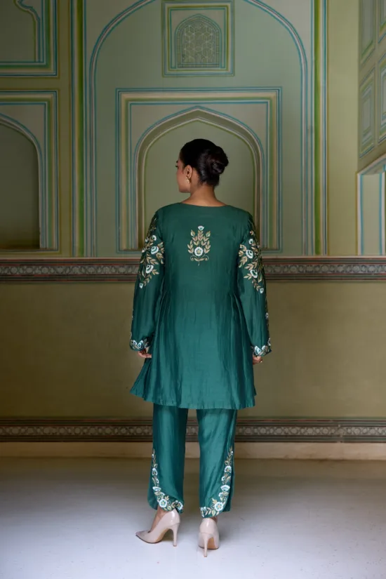 Emerald Green Pure Chanderi Flared Kurta Set