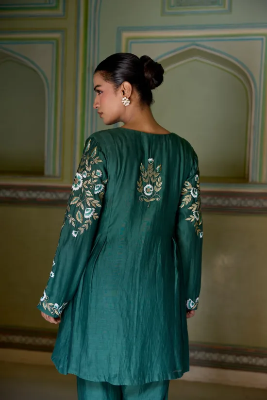 Emerald Green Pure Chanderi Flared Kurta Set
