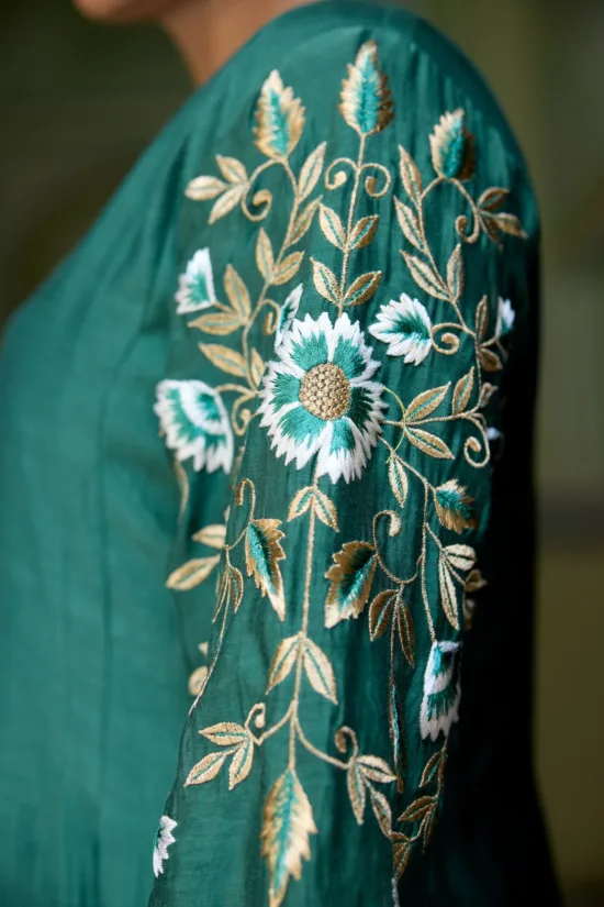 Emerald Green Pure Chanderi Flared Kurta Set