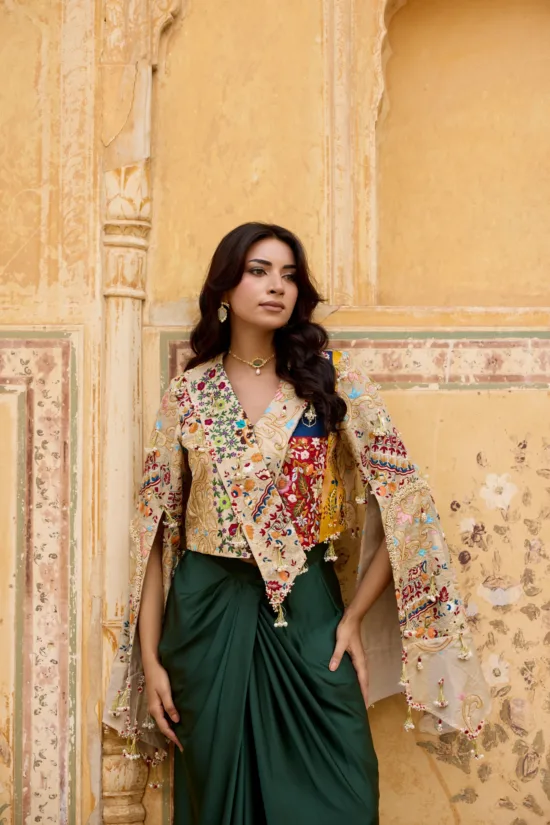 Handcrafted Pure Tissue Cape Jacket Set