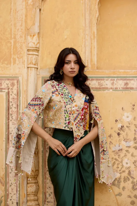 Handcrafted Pure Tissue Cape Jacket Set