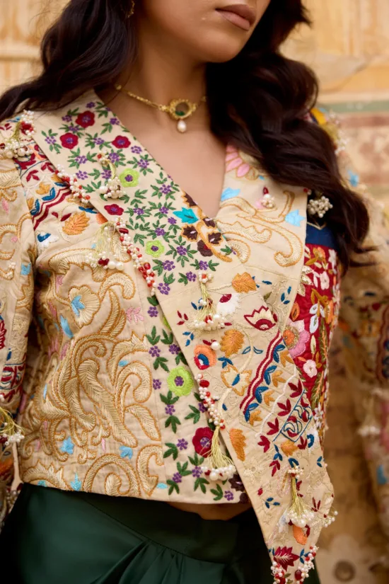 Handcrafted Pure Tissue Cape Jacket Set