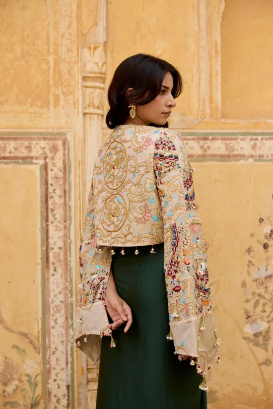 Handcrafted Pure Tissue Cape Jacket Set