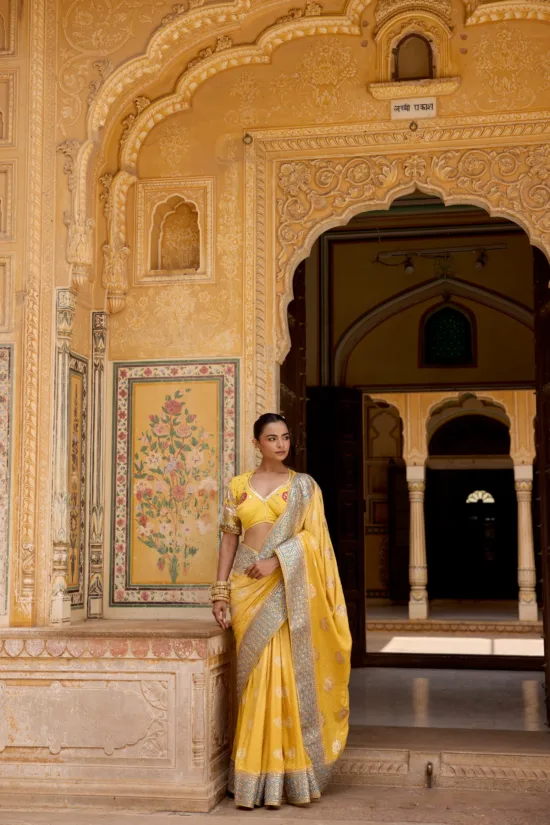 Mustard Yellow Banarasi Silk Saree