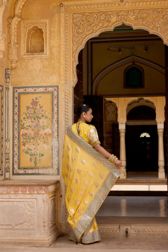 Mustard Yellow Banarasi Silk Saree
