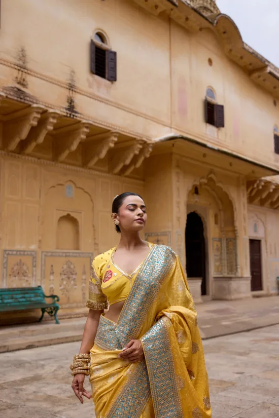Mustard Yellow Banarasi Silk Saree